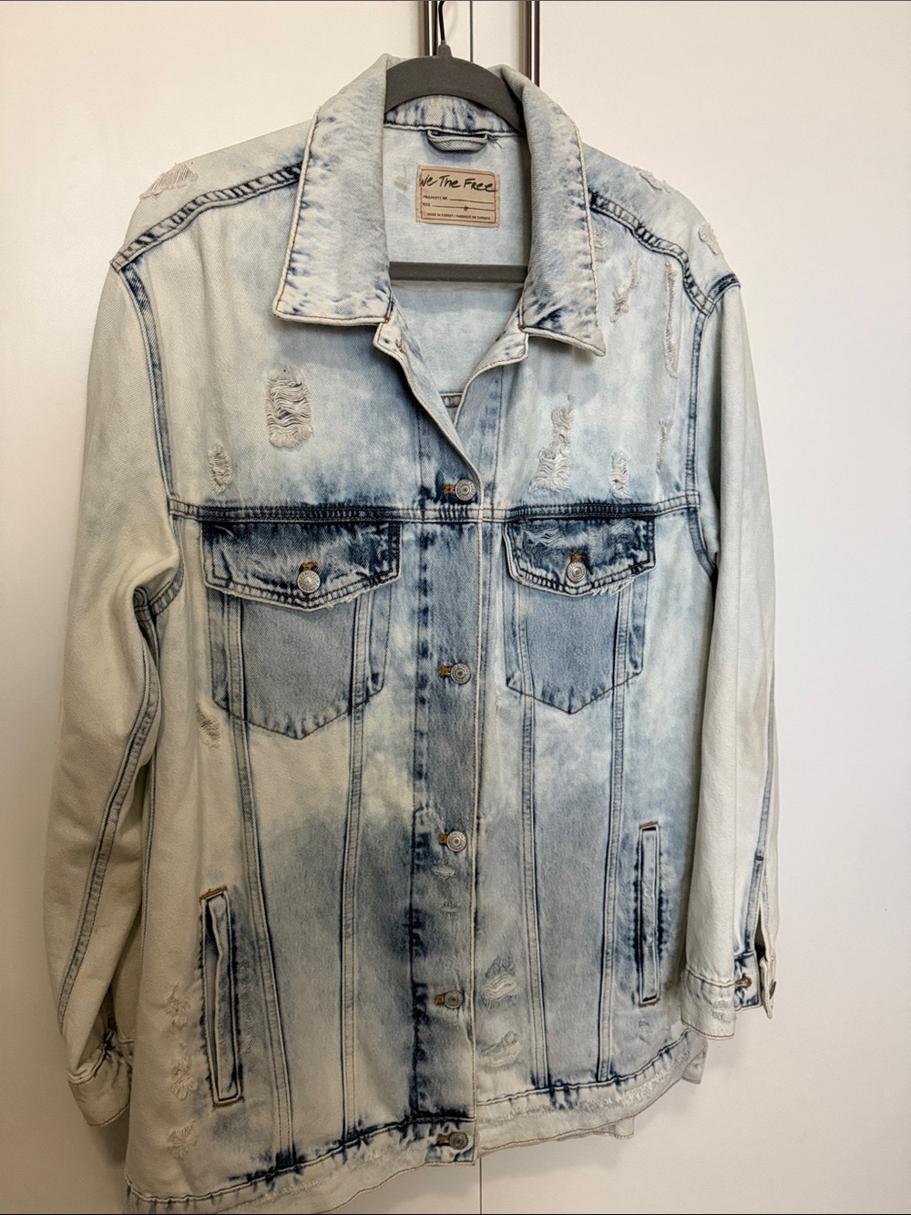 We The Free Long and Lean Destroyed Jean Jacket size M